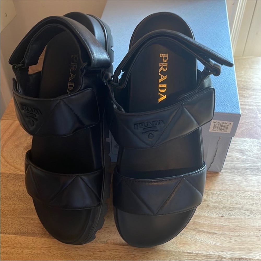 Prada Padded Quilted Leather Sport Black Sandals | Size 39 - Picture 11 of 15